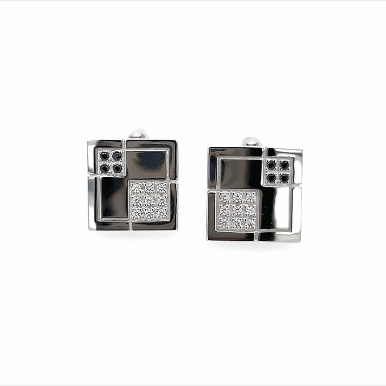 Checker Cubic Silver Cufflinks