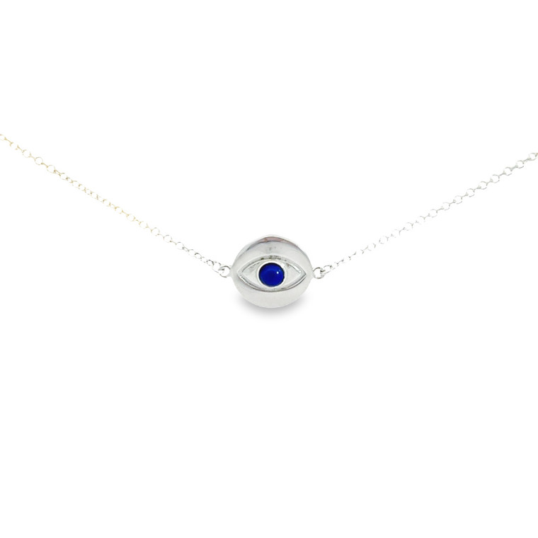 Lapis Eye Disc Bracelet - White Gold