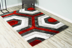 Full view of the honeycomb shag rug laid out showing detailed design.