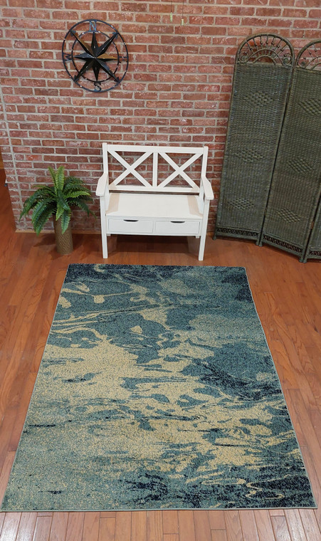 Full view of the Waveland rug laid out showing detail.