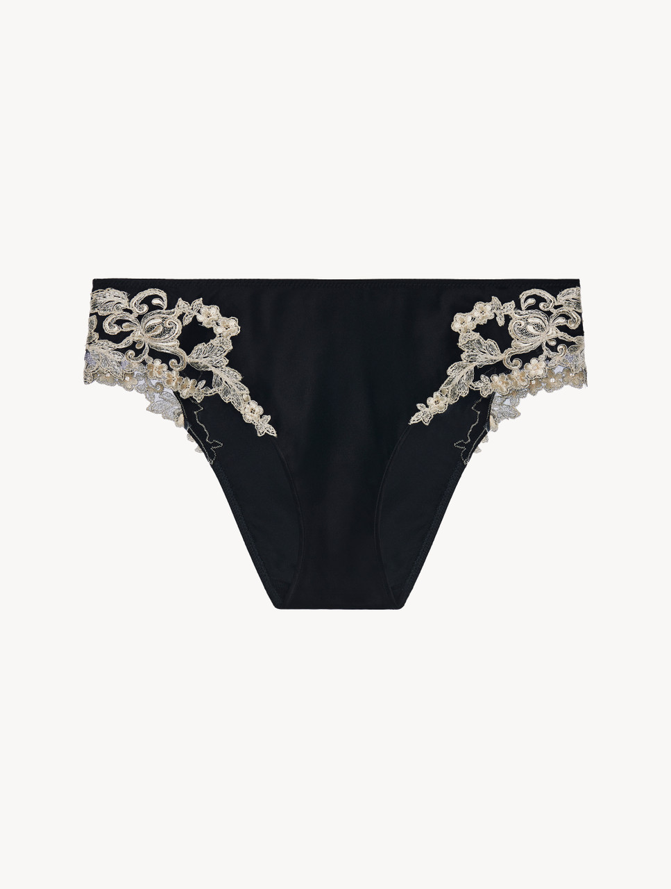 Black silk Brazilian Briefs with ivory frastaglio