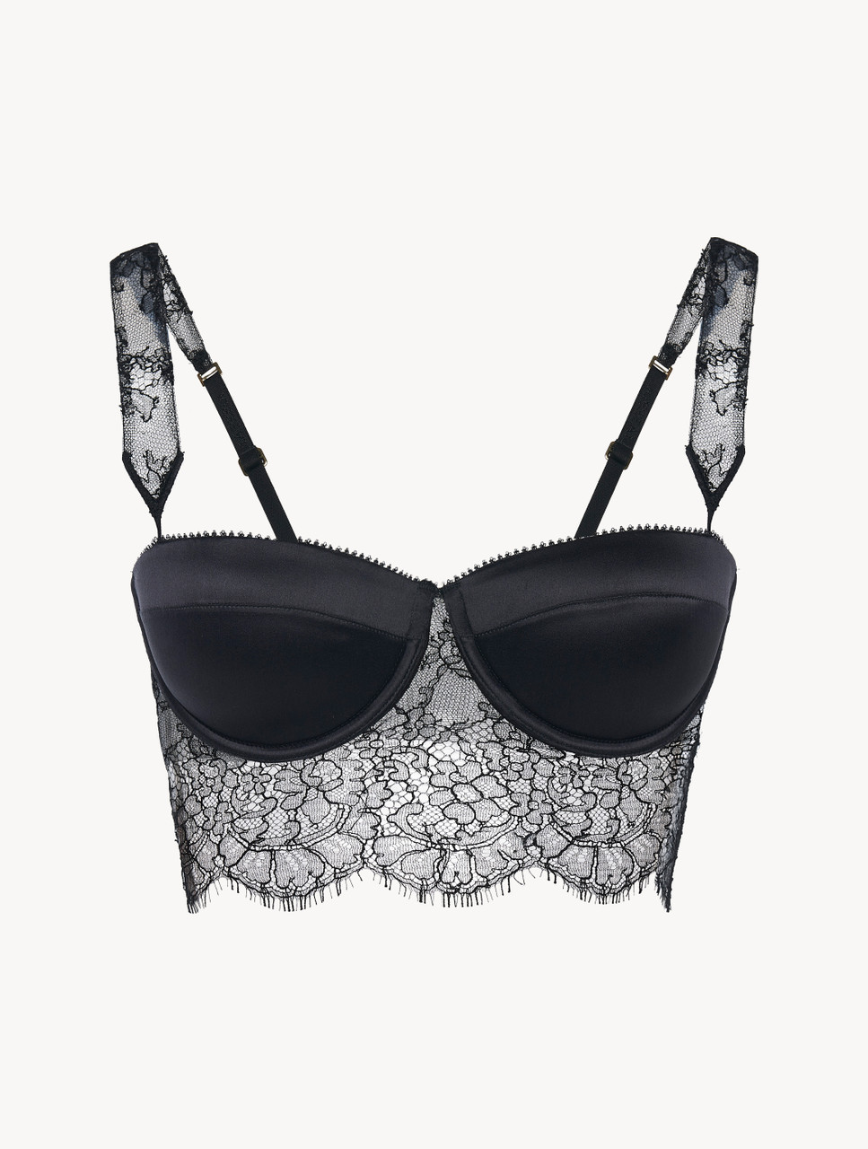 Padded Bralette in Black with Leavers Lace