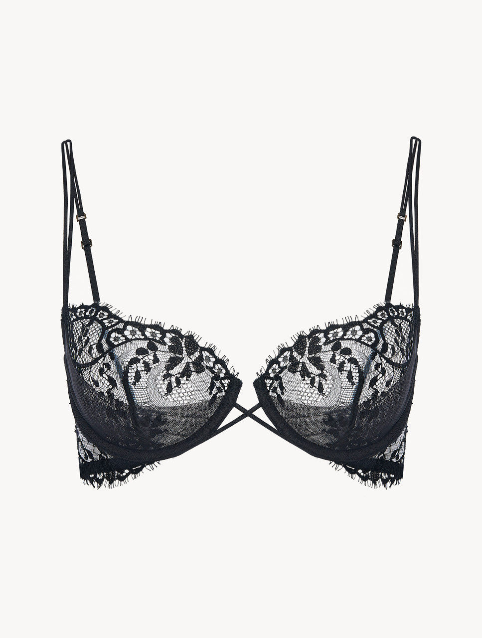 Black underwired balconette bra with Leavers lace trim - La Perla - Global