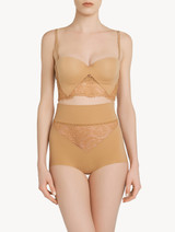 Nude Lycra control fit high-waist briefs with Chantilly lace_1