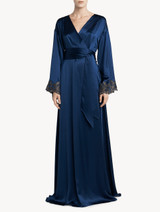 Blue long silk robe with frastaglio_0