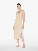 Long Cashmere Blend Ribbed Nightgown in Halo with Frastaglio_2