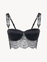Padded Bralette in Black with Leavers Lace_0