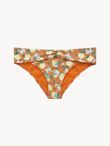 Orange Printed Bikini Brief with draped waist_0