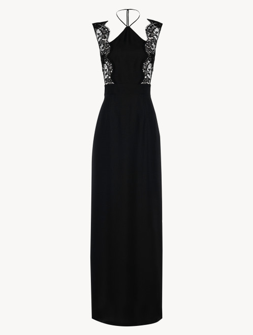 Halterneck nightgown in black silk with Leavers lace_2