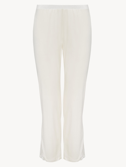 Trousers in off-white modal with embroidered tulle_1