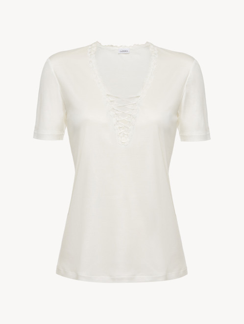 T-shirt in off-white modal with embroidered tulle_3
