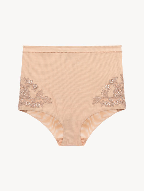 High-waisted Briefs in sand stretch tulle_0