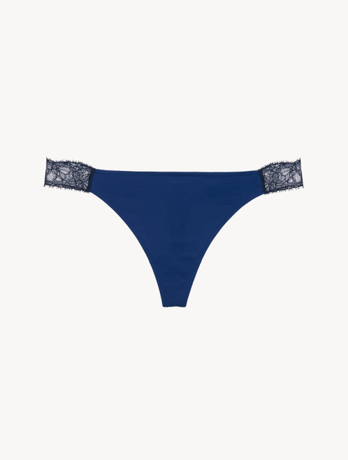 Lace thong in blue and black_1