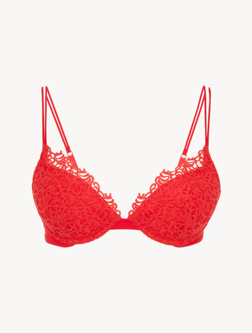 Red push-up bra with macramé