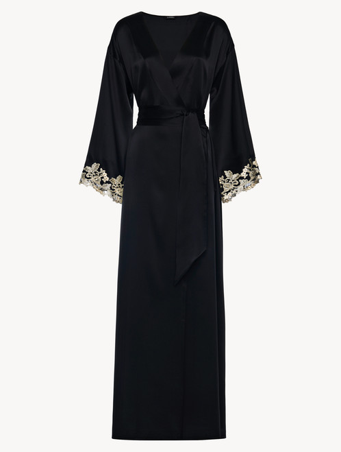 Black long silk robe with frastaglio_1