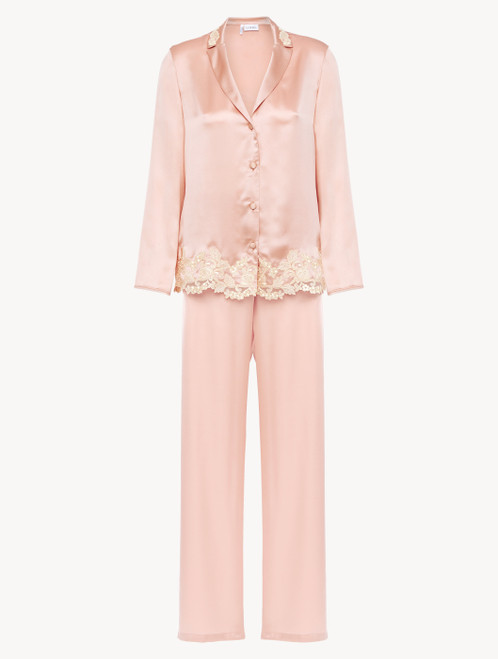 Pink silk long pyjamas with frastaglio_1