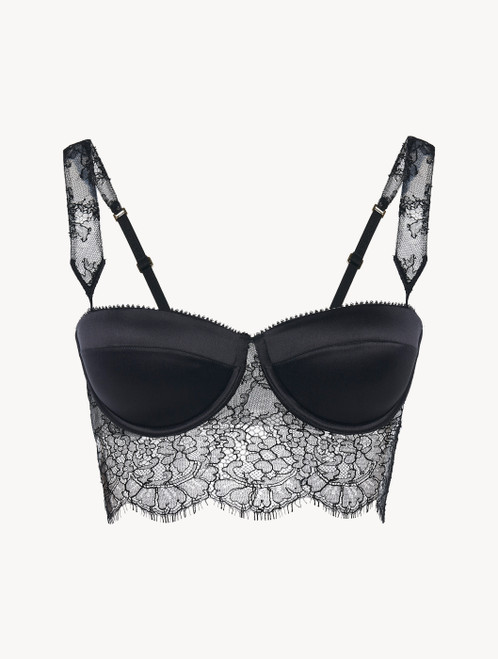 Padded Bralette in Black with Leavers Lace_0