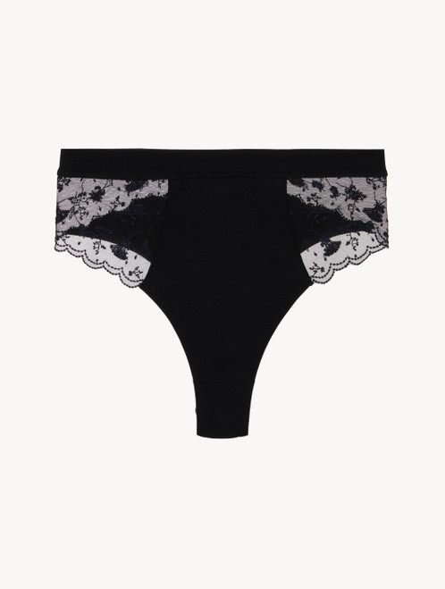 High Waisted Briefs in Onyx with embroidered tulle_1