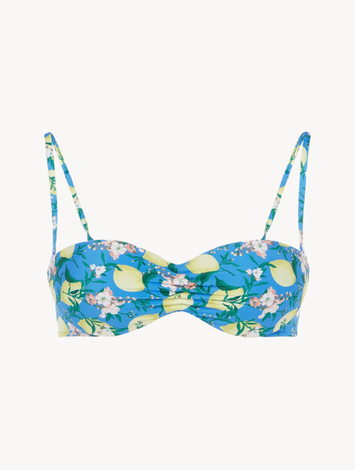 Blue Printed Bandeau Bikini Top_1