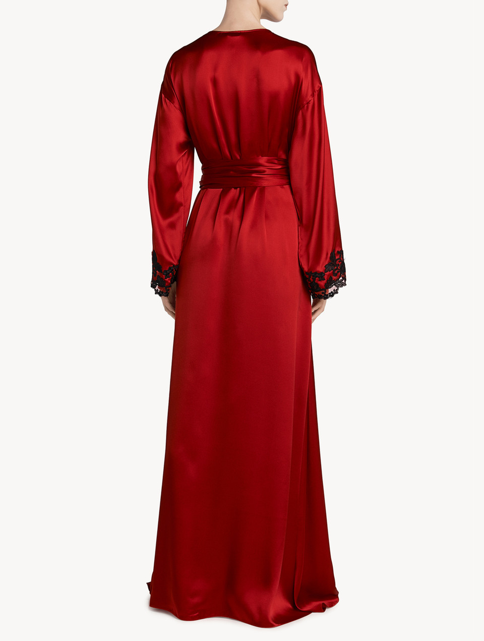 Red long silk robe with frastaglio - La Perla - Global