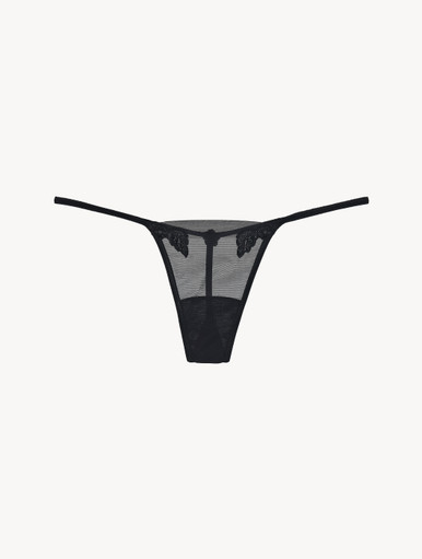 Thong in sheer black stretch tulle