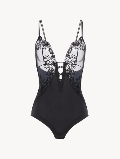 Bodysuit in black Lycra with embroidered tulle - La Perla - Global