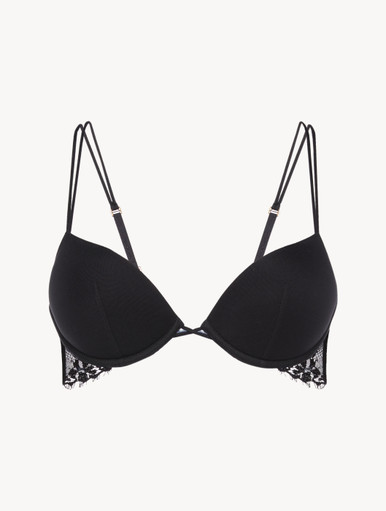 Black underwired balconette bra with Leavers lace trim - La Perla - UAE