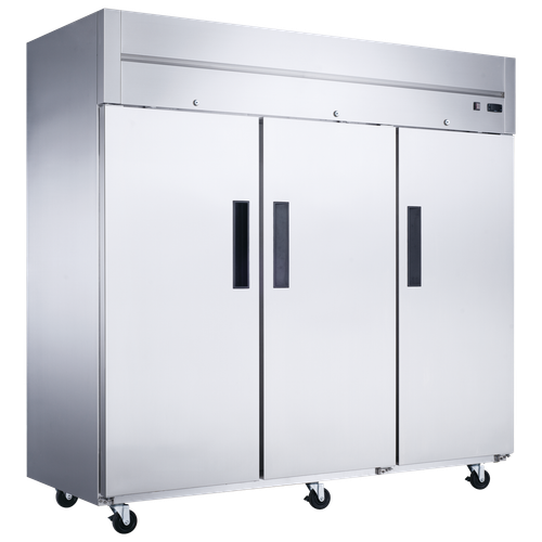 Dukers D83AR 66.2 cu. ft. commercial three-door top mount stainless steel reach-in refrigerator with digital temperature controls