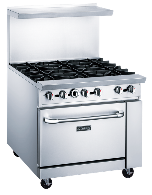 Dukers DCR36-6B commercial gas range six open burners