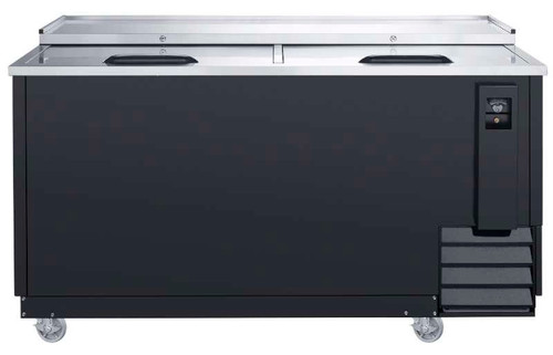 Dukers DHBC65 65-inch commercial bottle cooler with stainless steel sliding lids