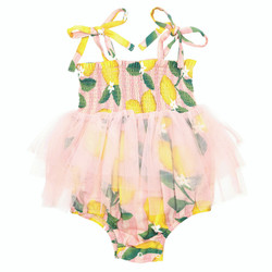 Tutu Bubble Romper - Pink Stripes + Lemons