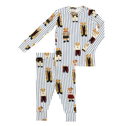 Two-Piece Long Sleeve PJ Set - Bear + Blue Stripes