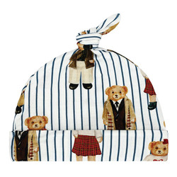Knotted Hat - Bear + Blue Stripes
