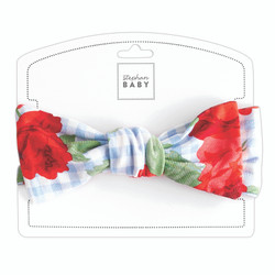 Headband - Blue Gingham + Red Roses