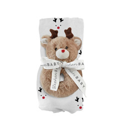 Swaddle Blanket + Plush Reindeer Rattle - Reindeer 