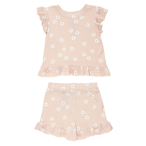 Two-Piece Short Sleeve + Shorts Ruffle Set - Mini Floral