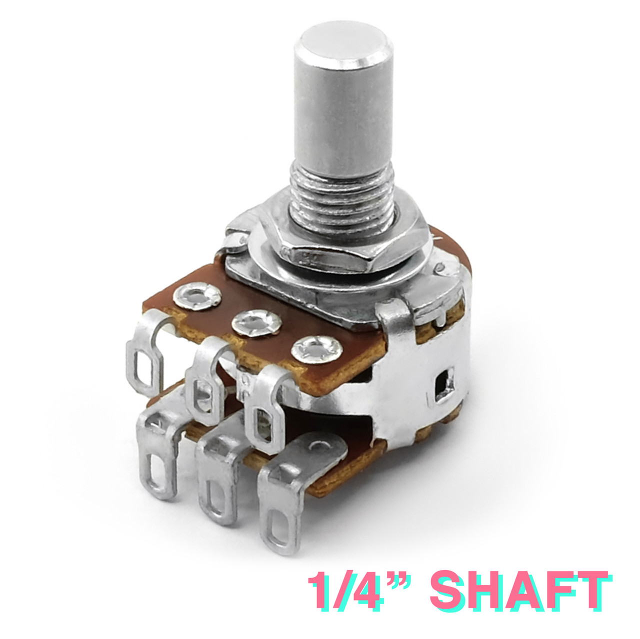 16mm Potentiometers - Dual Gang - 1/4 Smooth Shaft - Solder Lug