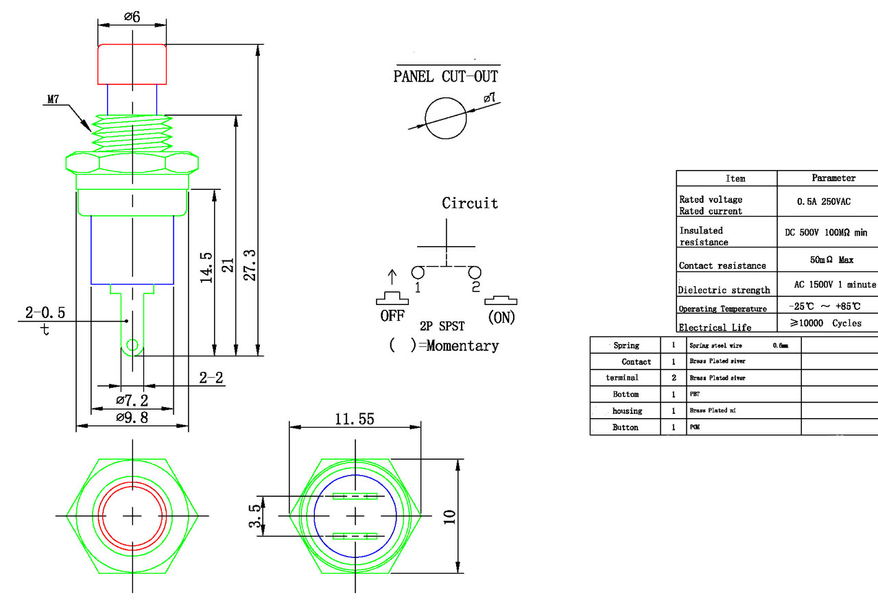 SPST PushButton Switch Momentary Black Love My Switches