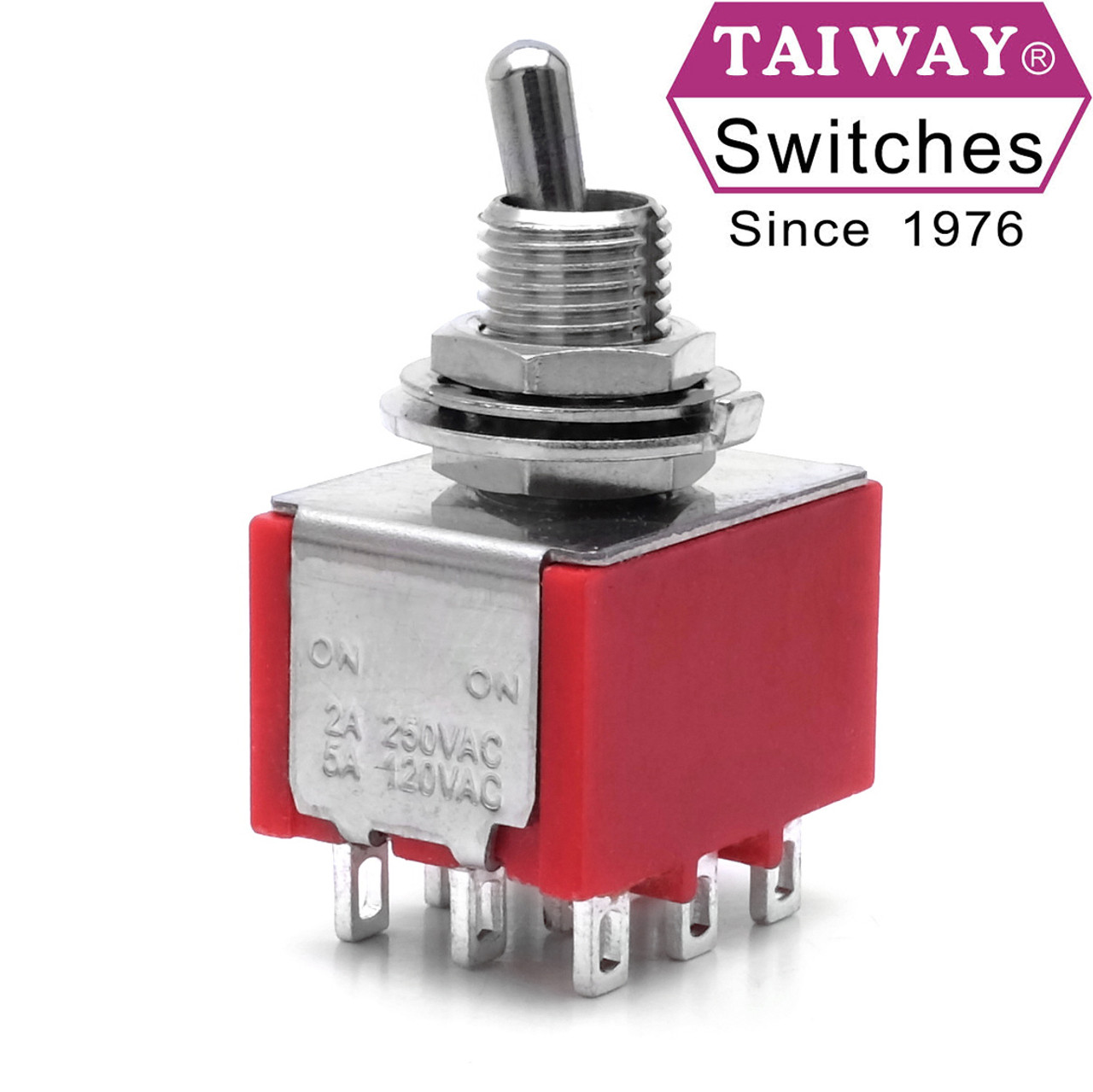 Taiway 3pdt On On Switch Solder Lug Short Shaft