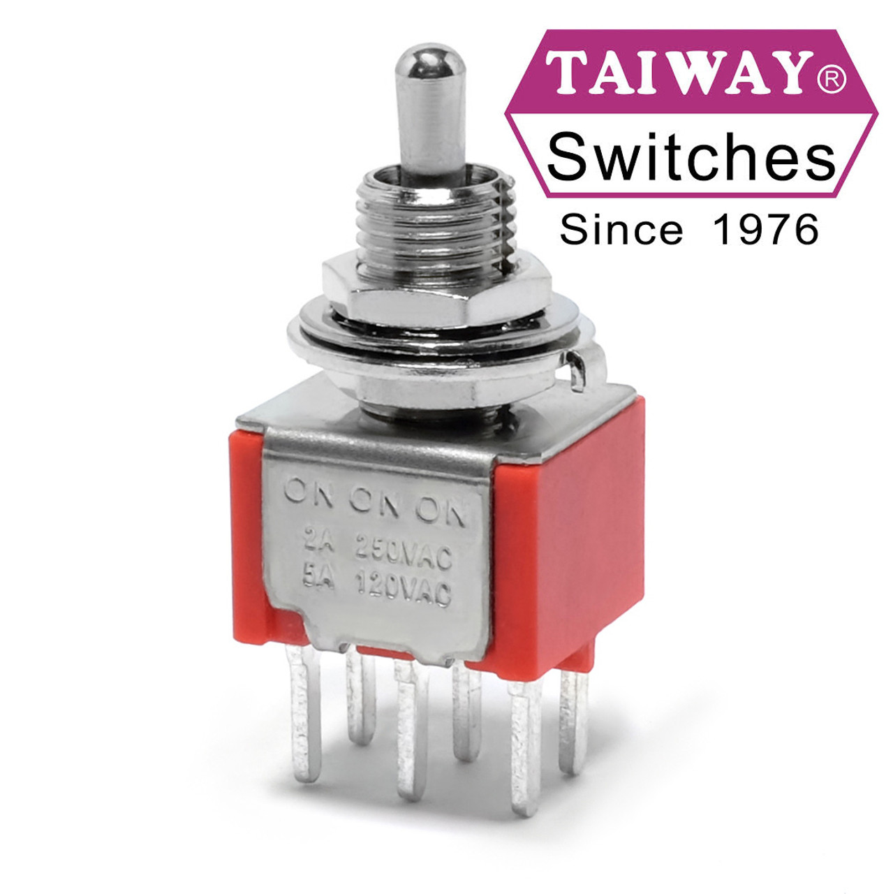 Taiway Dpdt On On On Switch Pcb Mount Short Shaft