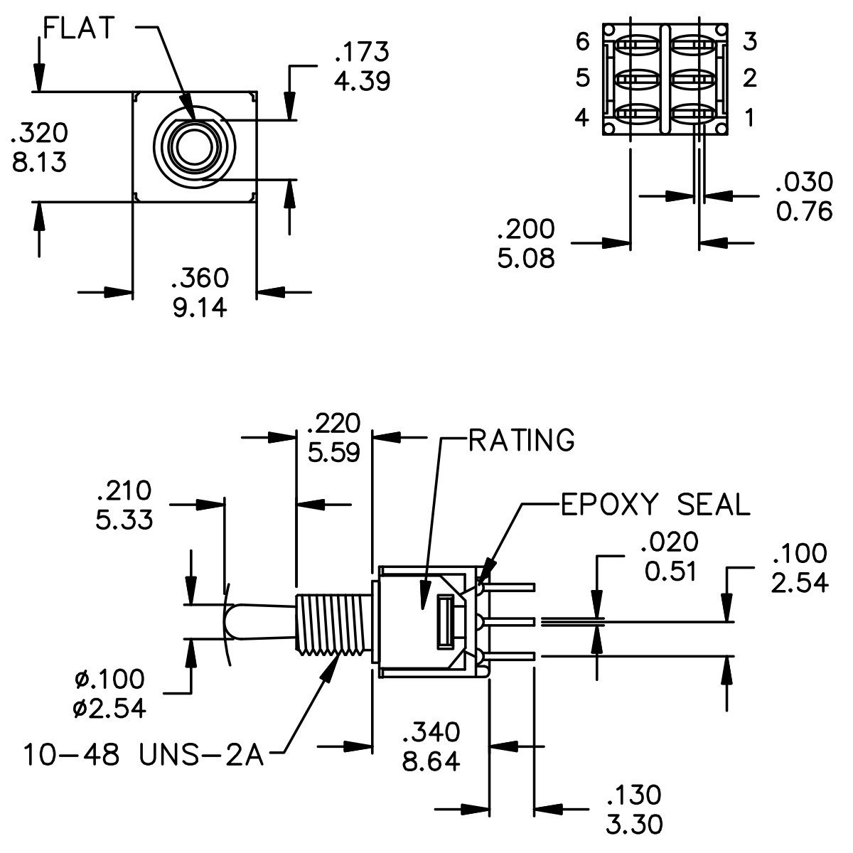 Sub-Miniature Toggle | DPDT On-On Mini Switch for PCB Mount