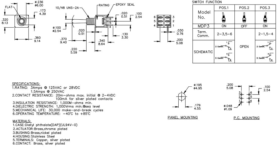 Sub-Miniature Switch | DPDT On-Off-On Toggle for PCB Mount