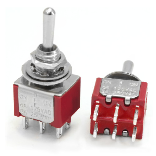 DPDT On Off On Switch - Solder Lugs - Long Shaft