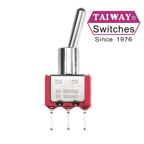 Taiway SPDT On On Switch - PCB - Long Shaft - Non-Threaded Bushing