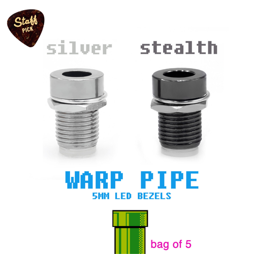 Silver chrome and "Stealth" gray black metal - 5mm Metal "Warp Pipe" LED Bezel - Bag of 5