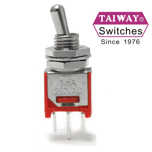 Taiway Sub-Mini SPDT On On Switch - Solder Lug - Short Shaft Taiway Sub-Mini SPDT On On Switch - Solder Lug - Short Shaft