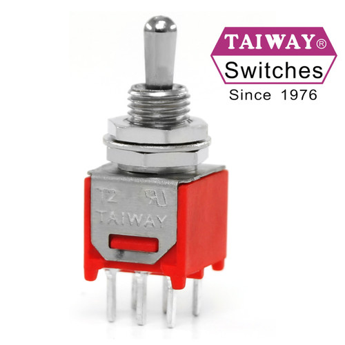 Taiway Sub-Mini DPDT On Off On Switch - PCB Mount - Short Shaft