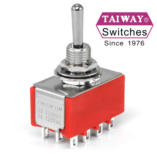 4PDT On Off On Switch - Solder Lug - Long Shaft - Love My