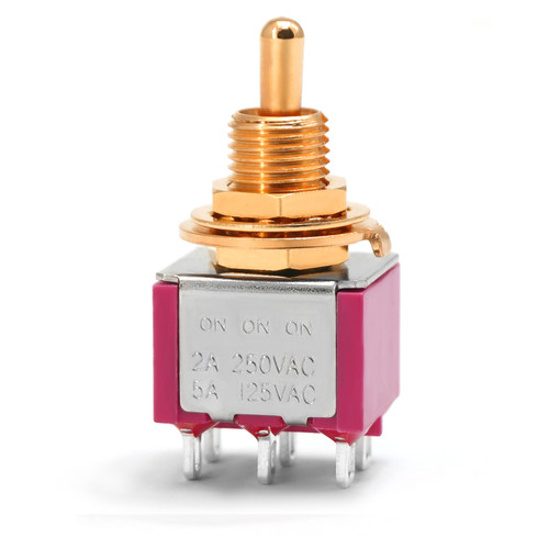 Taiway DPDT - On On On Switch - Solder Lug - Short Shaft - Gold Plated