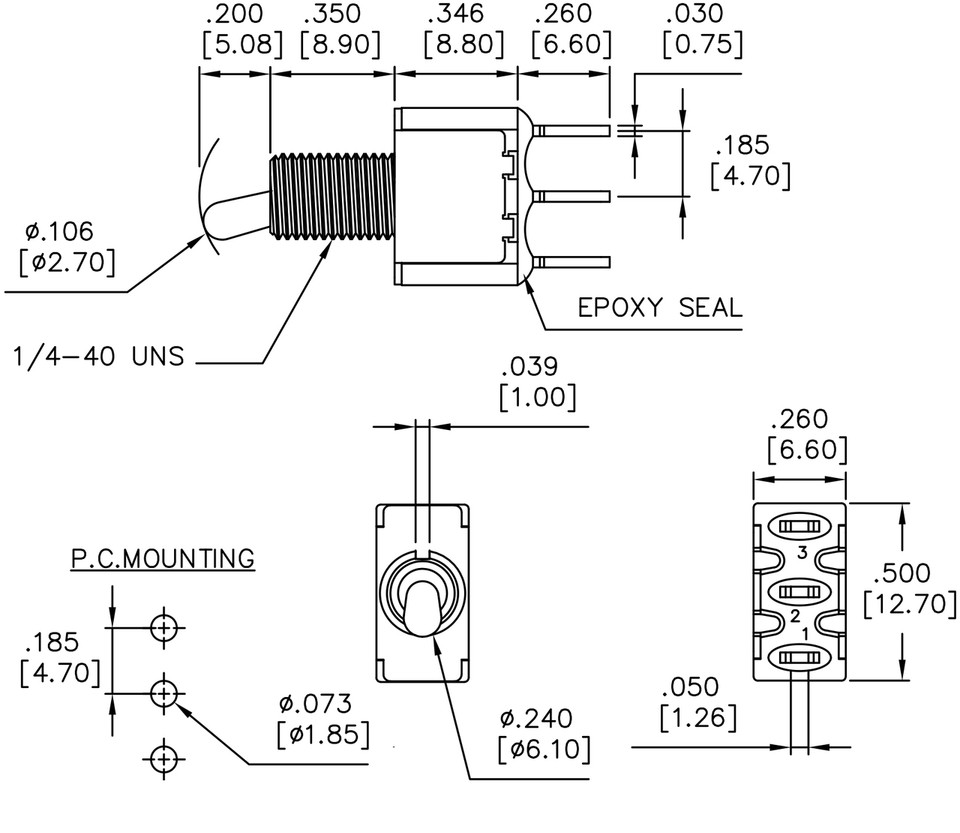 Taiway toggle switch 100SP1T200B1M2QE SPDT OnOn